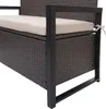 Close-up of a poly-rattan bench with a beige cushion. Voir les images du produit