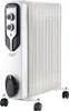 A white oil-filled radiator with black controls and wheels, shown against a white background. Anteprima dell’immagine prodotto