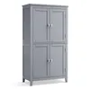 A gray storage cabinet with four doors, shown against a white background. Produktbild-Vorschau