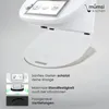 A close-up view of a white kitchen appliance accessory, likely a sliding board, with informational graphics and text. Produktbild-Vorschau