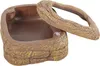 A reptile food dish with a textured, rock-like appearance, shown with its lid slightly ajar. Produktbild-Vorschau