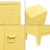 A collage of four close-up images of a yellow metal locker. Produktbild-Vorschau