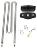 A collection of appliance parts, including a heating element and rubber seals, arranged on a white background. Produktbild-Vorschau
