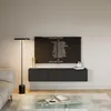 A modern living room with a wall-mounted TV board, a floor lamp, and a sofa. Voir les images du produit