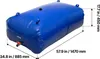 A blue water bladder with dimensions indicated by measurement lines and text. Voir les images du produit