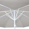 The underside of a large umbrella, showing its white metal frame and beige fabric canopy. Produktbild-Vorschau