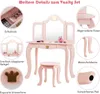 A collage of images showing details of a pink vanity set for children. Podgląd zdjęcia produktu