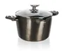 A metallic platinum pot with a glass lid and handles, isolated on a white background. Produktbild-Vorschau