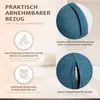 A close-up view of a teal fabric cover for a gym ball, highlighting its features like a removable cover and concealed zipper. Produktbild-Vorschau