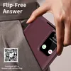 A hand is placing a red flip case for a Samsung Galaxy S22 Ultra into a pocket. The case has a smart view window showing a phone call interface. Produktbild-Vorschau