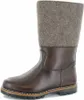 A single brown leather boot with a gray felt upper, shown against a white background. Produktbild-Vorschau