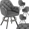 A collage of images showing a gray velvet armchair from different angles, with arrows indicating rotation. Produktbild-Vorschau