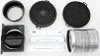 A collection of kitchen hood accessories, including filters, a duct, and mounting brackets, laid out on a white background. Produktbild-Vorschau