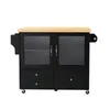 A black kitchen island with a natural wood top and glass cabinet doors, shown against a white background. Podgląd zdjęcia produktu