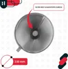 A close-up view of a metal funnel with a filter, with marketing text and a size indicator. Produktbild-Vorschau