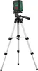 A green and black laser level mounted on a silver tripod against a white background. Produktbild-Vorschau