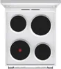A top-down view of a white electric stove with four black heating elements. Produktbild-Vorschau