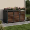 A three-unit trash bin enclosure with a planted roof, situated next to a building and on a paved walkway with grass. Produktbild-Vorschau