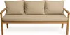 A studio shot of a beige sofa cushion set on a wooden bench. Produktbild-Vorschau