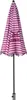 A closed umbrella with pink and white stripes and a logo on the fabric. Produktbild-Vorschau