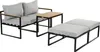 A three-piece outdoor lounge set consisting of a two-seater sofa, a side table, and an ottoman, displayed on a white background. Produktbild-Vorschau