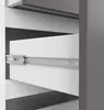 Close-up view of an open drawer in a white and gray cabinet, showing a metal drawer slide. Produktbild-Vorschau