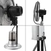 A collage of four close-up images of a misting fan, showcasing different parts of the product. Voir les images du produit