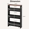 A diagram showing the dimensions of a black and brown shelving unit with wheels. Podgląd zdjęcia produktu