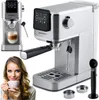 A collage of an espresso machine, a woman holding a coffee cup, and close-ups of the machine's features. Anteprima dell’immagine prodotto