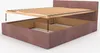 A bed frame with its slatted base being lowered into the storage compartment. Arrows indicate the direction of movement. Produktbild-Vorschau