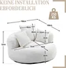 A diagram showing the dimensions of a round, beige sofa with cushions. Produktbild-Vorschau