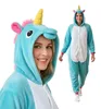 Onesie Kigurumi Pyjama Kostüm für Erwachsene Blaues Einhorn Produktbild-Vorschau 1
