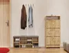 A hallway with a shoe cabinet, shoe rack bench, and coats hanging on a wall. Náhľad obrázku produktu