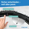 A close-up of a bicycle tire with labels and a finger pointing to specific markings, with a magnified view of the valve. Produktbild-Vorschau