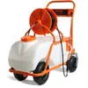 A wheeled sprayer with a tank and hose reel. Produktbild-Vorschau