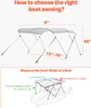 Diagrams showing how to measure a boat for an awning, with dimensions labeled. Produktbild-Vorschau