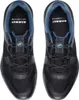A top-down view of a pair of black hiking shoes with blue accents. Anteprima dell’immagine prodotto