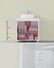 A vanity cabinet with a sink on top, showcasing interior shelving and dimensions. Produktbild-Vorschau