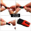 A collage of four images showing hands installing a stylus on a turntable cartridge. Produktbild-Vorschau