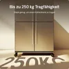 A refrigerator on wheels with text overlay indicating its weight capacity. Voir les images du produit