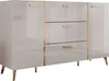 A high-gloss sideboard with gold accents and legs, presented against a white background. Voir les images du produit