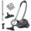 A vacuum cleaner and its accessories are displayed against a white background. Produktbild-Vorschau