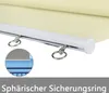 A close-up view of a beige roller blind mechanism with metal rings attached to a white track, and a magnified inset showing a detail of the mechanism. Náhled obrázku produktu