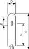A diagram of a light bulb with dimensions indicated by letters. Produktbild-Vorschau