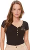 Damen Schwarz Kurzarmshirt aus Baumwolle mit V-Ausschnitt. Produktbild-Vorschau 6