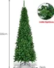A tall, artificial Christmas tree with a stand, shown against a white background. Dimensions and a close-up of the branches are also visible. Voir les images du produit