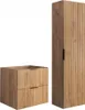 A bathroom cabinet set with a tall cabinet and a base cabinet with drawers, both made of wood with a ribbed texture. Anteprima dell’immagine prodotto