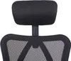 A close-up view of the headrest and upper backrest of a black office chair. Voir les images du produit