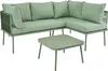 A green L-shaped garden lounge set with a matching coffee table, presented on a white background. Anteprima dell’immagine prodotto