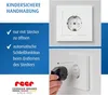 A split image showing a child-safe electrical outlet cover and its use. Náhľad obrázku produktu